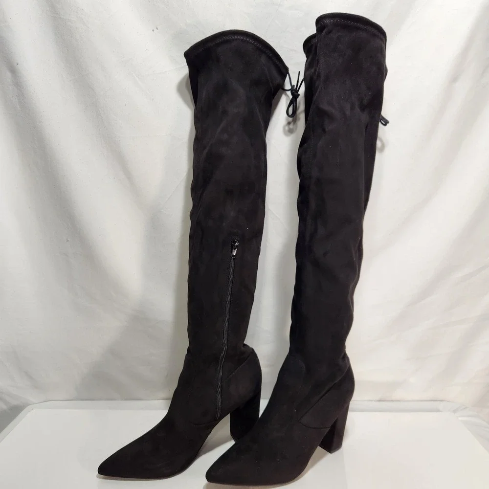 JustFab Aubriana Boots Over The Knee Heeled Suede‎ Women's Size 9 Black